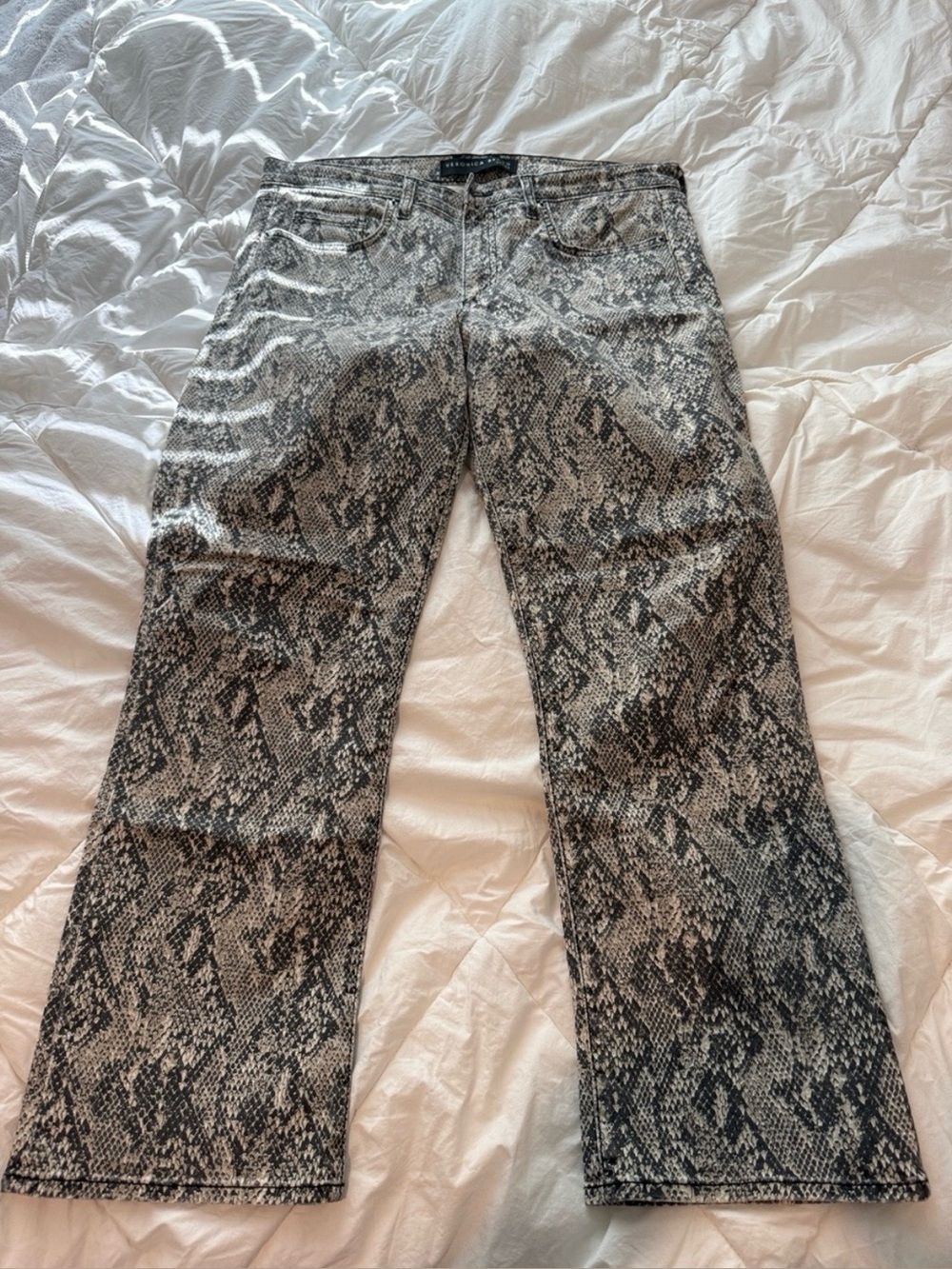 Veronica Beard Gray Snake-Print Flared Jeans